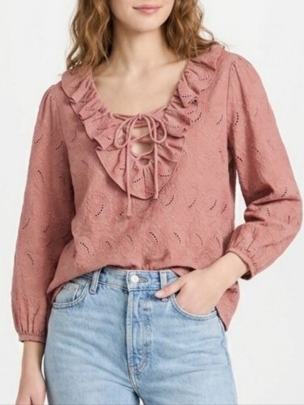 Zara Pink Marsala Embroidered Blouse With Ruffles